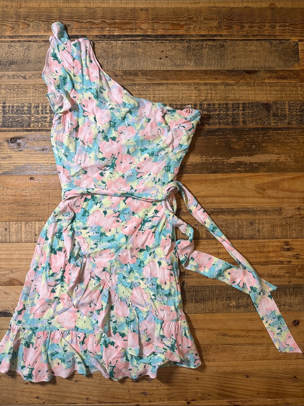 GB girls Pink Floral One-Shoulder Dress with Green and Yellow Accents